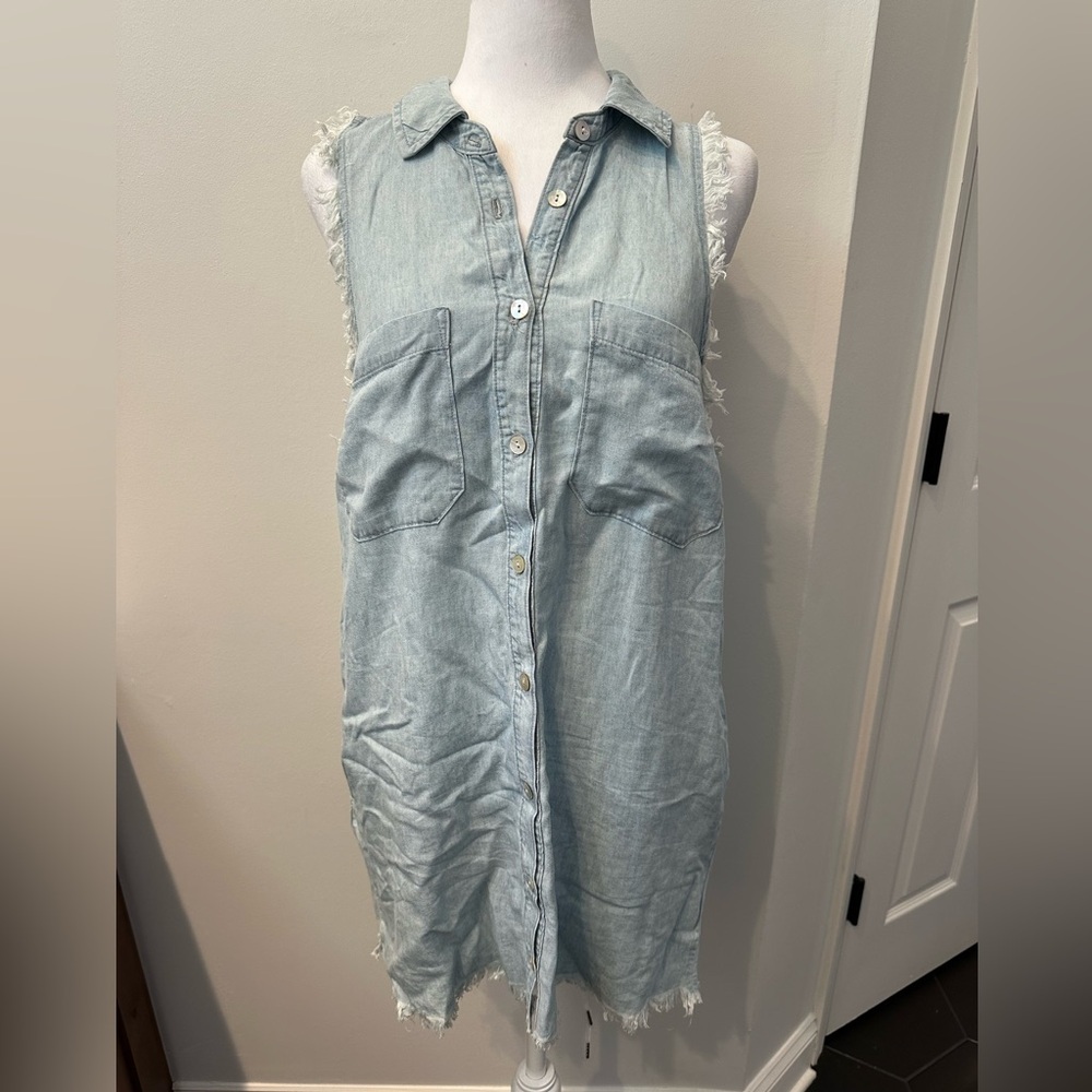 Show Me Your Mumu Vicki Mini denim Sleeveless Shirt Dress Small - Picture 5 of 10